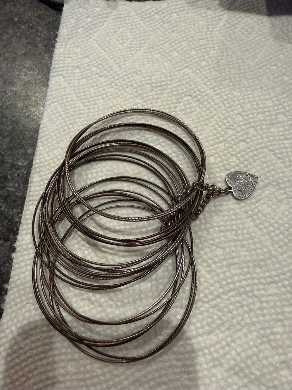 Jessica Simpson Silver-Tone Multi Bangle Bracelet with Heart Charm